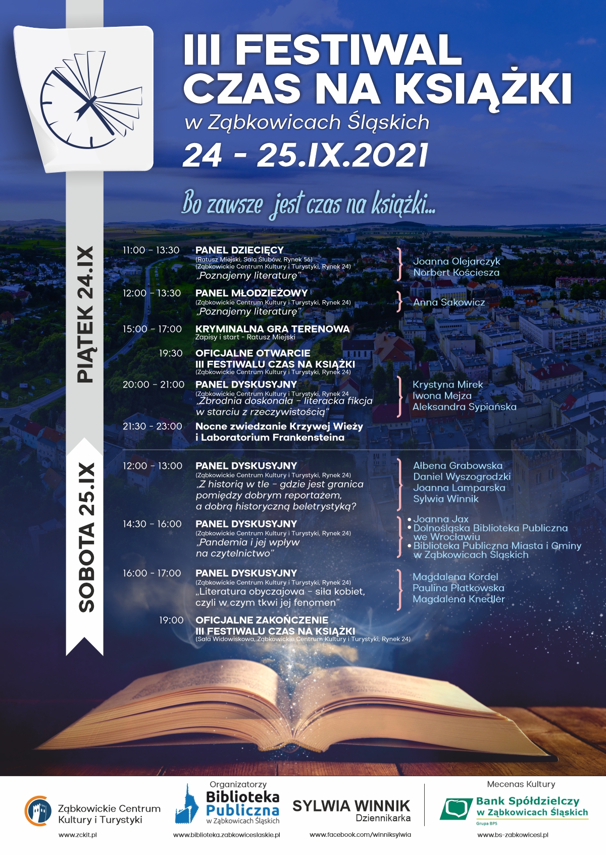 III FESTIWAL CZAS NA KSIĄŻKI w Ząbkowicach Śląskich 24-25 września 2021 PLAN WYDARZEŃ