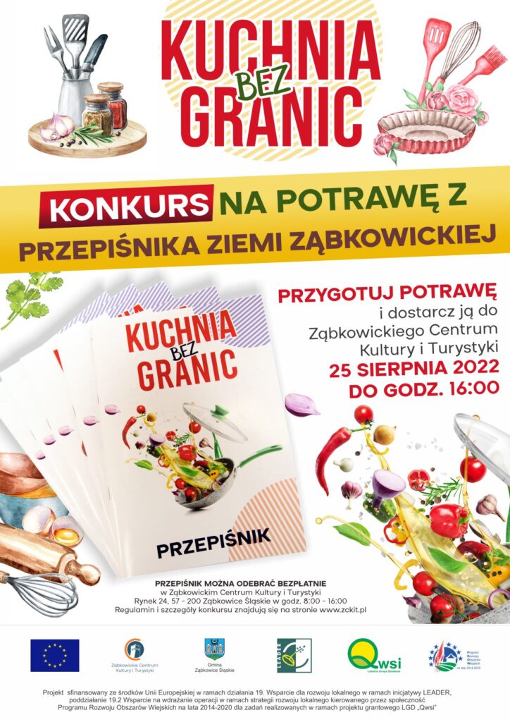 Plakat informujący o konkursie na potrawę w ramach projektu Kuchnia Bez granic