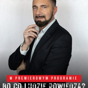 Plakat informujący o premierowym programie Roberta Korólczyka "Bo co ludzie powiedzą?" 29 kwietnia 2024 o godzinie 18:00 w Ząbkowickim Centrum Kultury i Turystyki.
